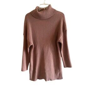 Illusory Sweater Tunic Top Womens S Mauve Pink Ribbed Turtleneck Side